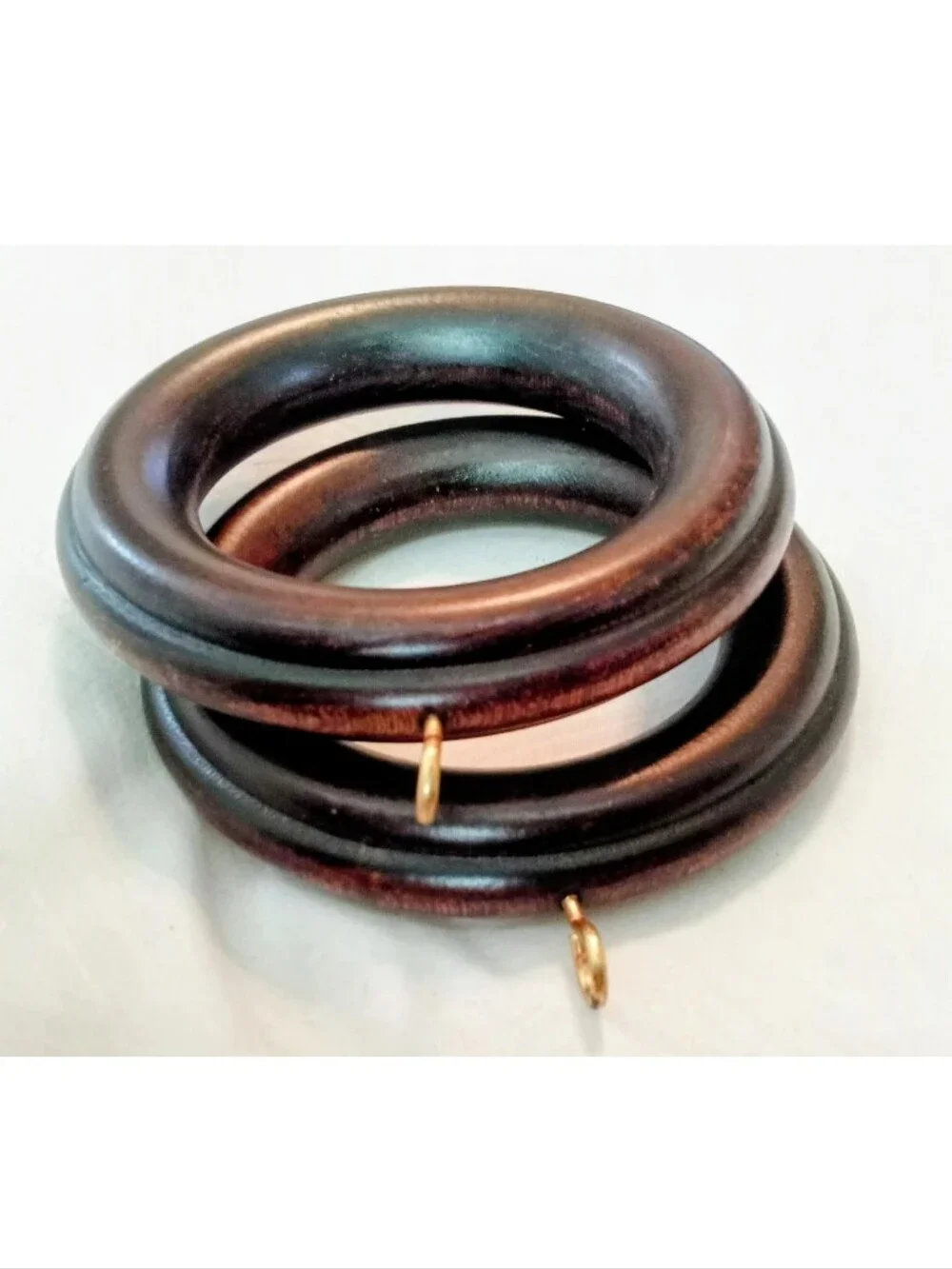 (2) Kirsch Drapery Rings Curtain Rod Rings. Mahogany Wood Design. 2.5